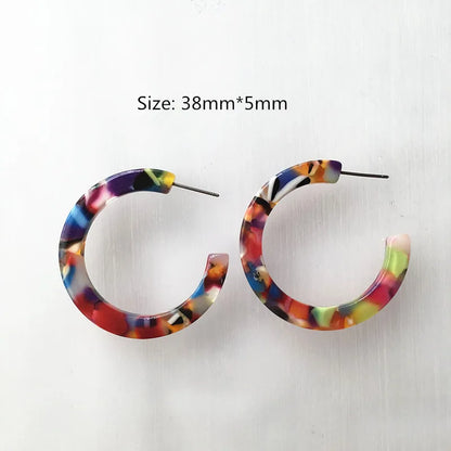 UJBOX 32 Styles Top Quality Acetate Hoop Earrings For Women Leopard Colored Pink Green Yellow Red Blue Acetic Acid Earrings Small size 7