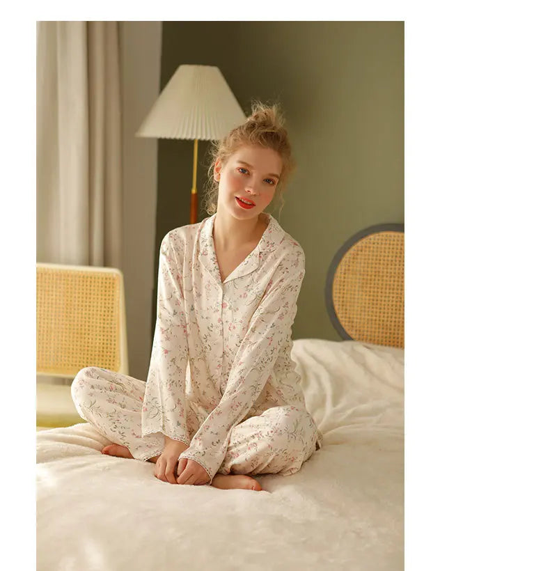Pre-sale 2024 Spring Satin Pajamas Long Sleeve Viscose Sleepwear Willow Leaf Print Lounge Wear Two Piece Pijama Set Pijama Mujer
