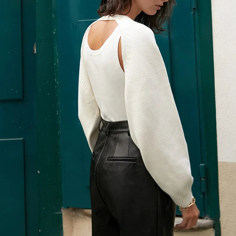Tossy White Women Sweater Shrugs Cropped Top Full Lantern Sleeve Knitwear Pullover Sexy Summer High Street Outwear 2023 Spring