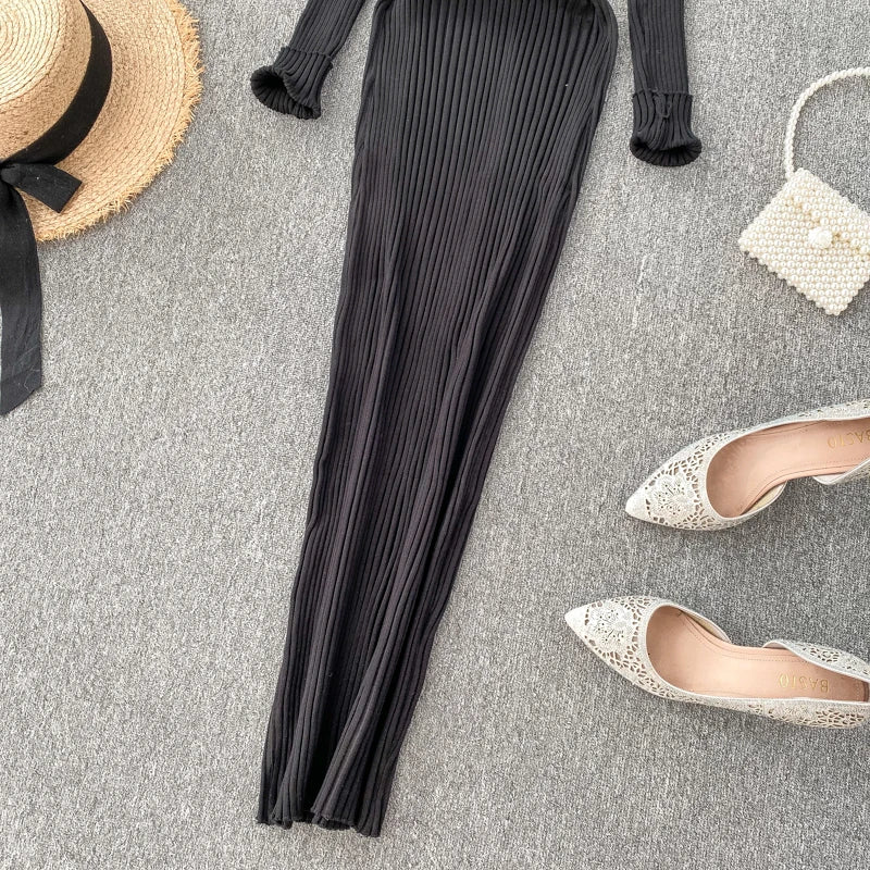 SINGRAIN Women Autumn Knitted Dress V Neck Sexy Slim Elastic Oversized Basic Bodycon Long Dress Winter knit Warm Sweater Dresses