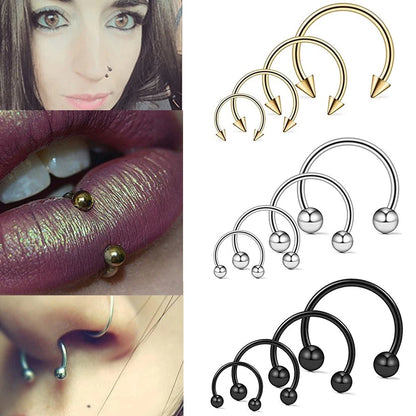 2pcs Stainless Steel Nose Hoop Ring Septum Rings Lip Studs Nostril Earrings Circular Tragus Ear Piercing Horseshoe Body Jewelry Badiee Stylez