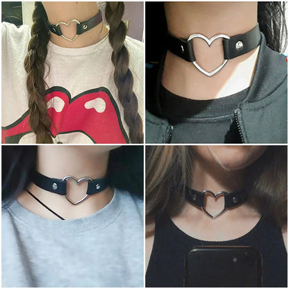 Sexy Trendy Vintage Charm Round Gothic Collar Necklaces Jewelry Gift Gothic Leather Heart Harajuku Women Punk Choker Necklace