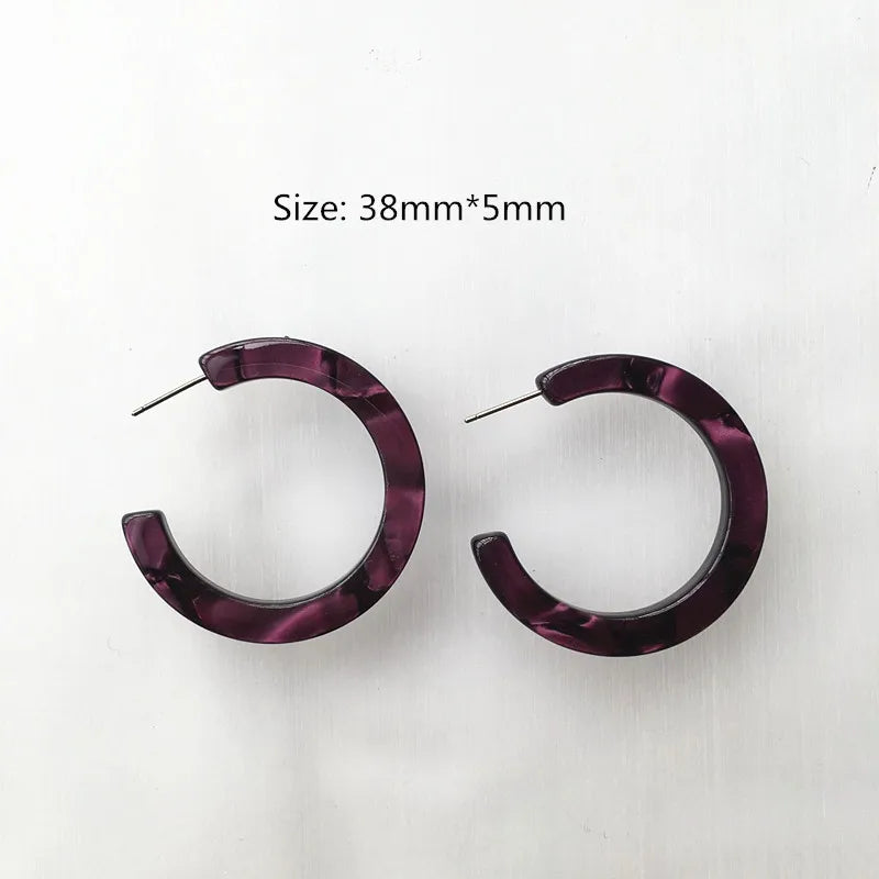 UJBOX 32 Styles Top Quality Acetate Hoop Earrings For Women Leopard Colored Pink Green Yellow Red Blue Acetic Acid Earrings Small size 14