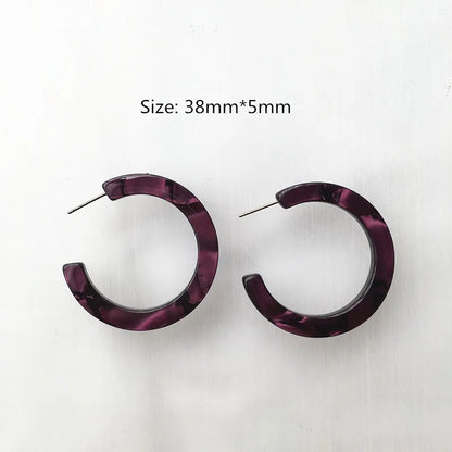 UJBOX 32 Styles Top Quality Acetate Hoop Earrings For Women Leopard Colored Pink Green Yellow Red Blue Acetic Acid Earrings Small size 14