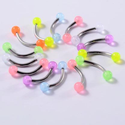 10/14pcs/Set Luminous Surgical Steel Tongue BCR Navel Belly Ring Acrylic Glow in the Dark Ball Labret Stud Body Piercing Jewelry