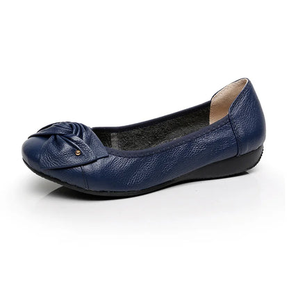 EOFK Women Ballet Flats Genuine Leather Shoes Spring Soft Casual Comfy Ballerina Flat Ladies Shallow Slip On Female Loafers navy blue
