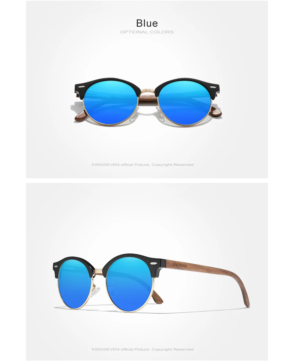 KINGSEVEN Handmade High Quality Black Walnut Wood Sunglasses Men Women Polarized Mirror Sun Glasses Male UV400 Shades Oculos