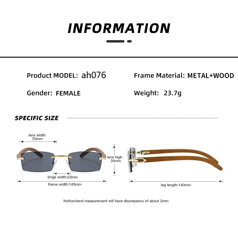 2024 Sqaure Brand Designer Sunglasses Men Women Sun Glasses Wood Frames Rimless Black Eyeglasses Fashion Eyewear Gafas De Sol