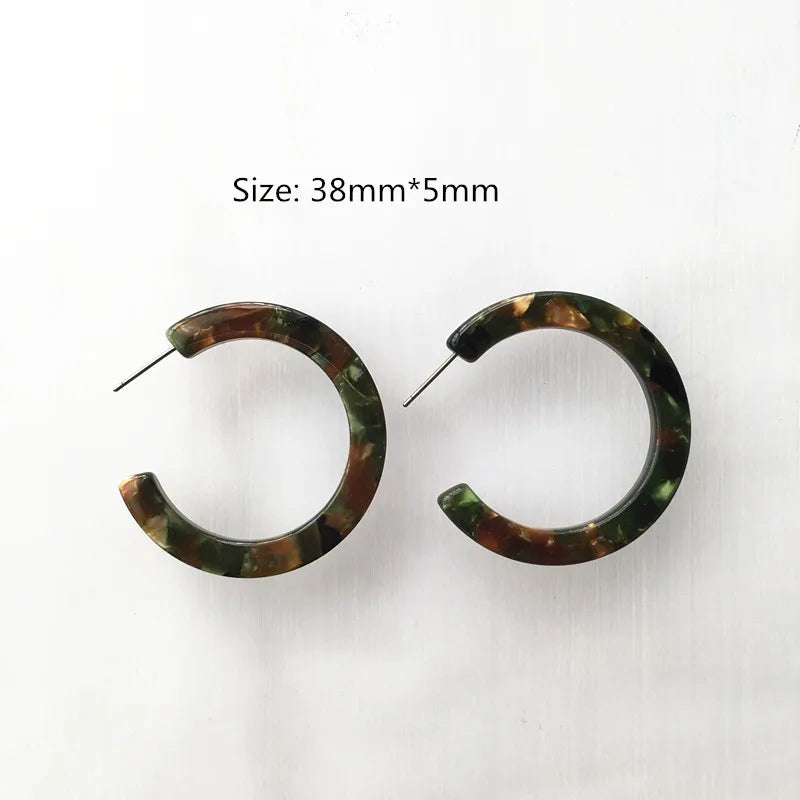 UJBOX 32 Styles Top Quality Acetate Hoop Earrings For Women Leopard Colored Pink Green Yellow Red Blue Acetic Acid Earrings Small size 12