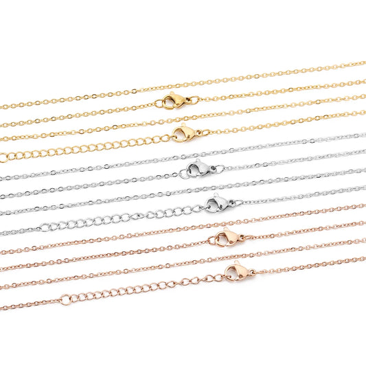 AHKNORMAILCUI 5pcs/Lot Stainless Steel 1 1.5 2mm Rolo Link Chain Necklace Gold 40 45 50 60CM Long Chain Lobster Clasp Necklace Badiee Stylez