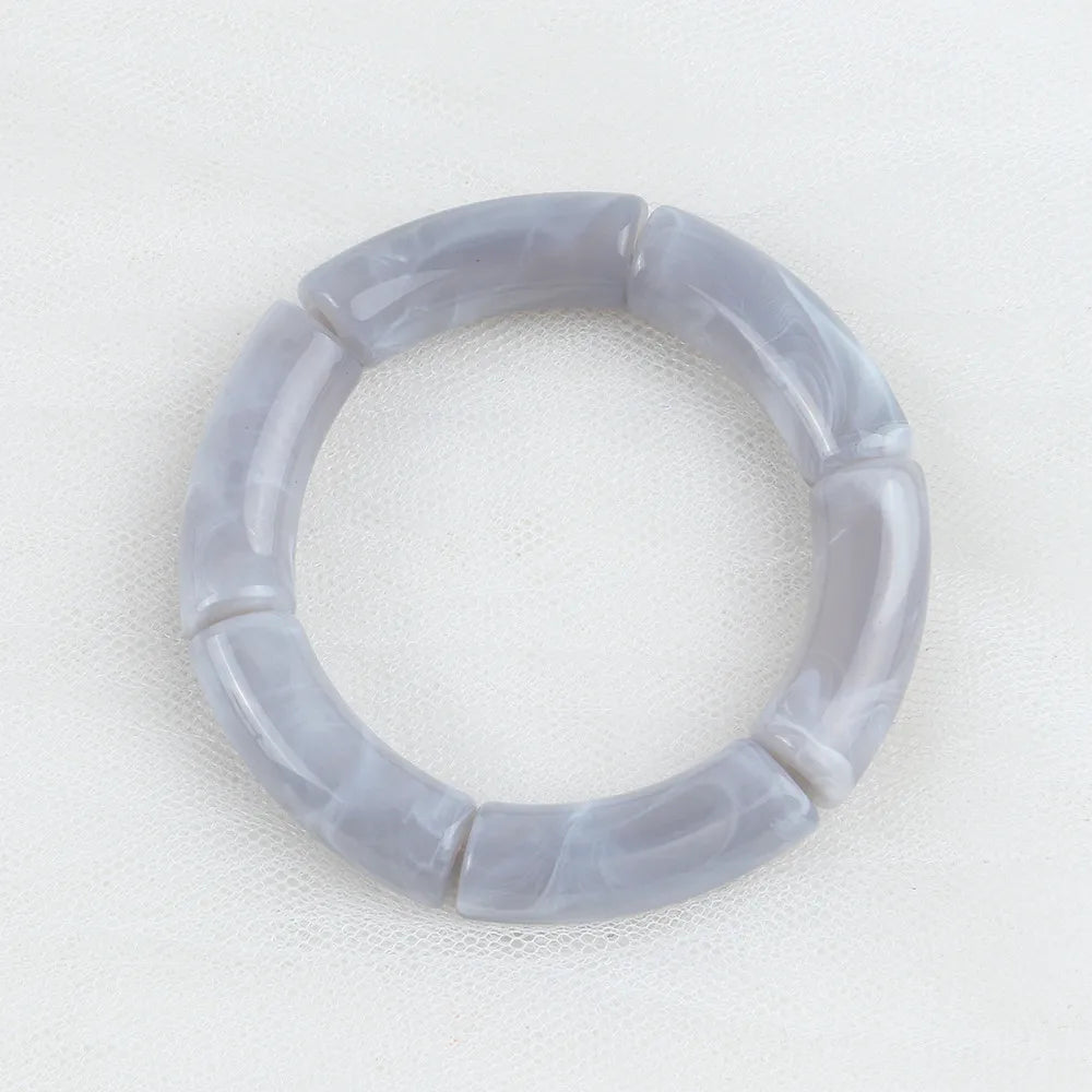 FishSheep Bohemian Transparent Acrylic Foil Bamboo Bracelets for Women Elastic Beads Link Chain Cuff Bracelets & Bangles Jewelry cloudy grey