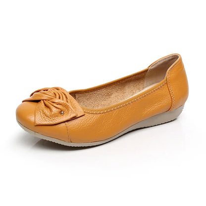 EOFK Women Ballet Flats Genuine Leather Shoes Spring Soft Casual Comfy Ballerina Flat Ladies Shallow Slip On Female Loafers brown