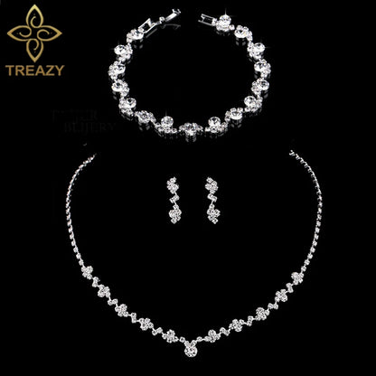 TREAZY Silver Color Rhinestone Crystal Bridal Jewelry Sets for Women Necklace Earrings Bracelet Set Wedding Jewelry Accessories style 5 Clear