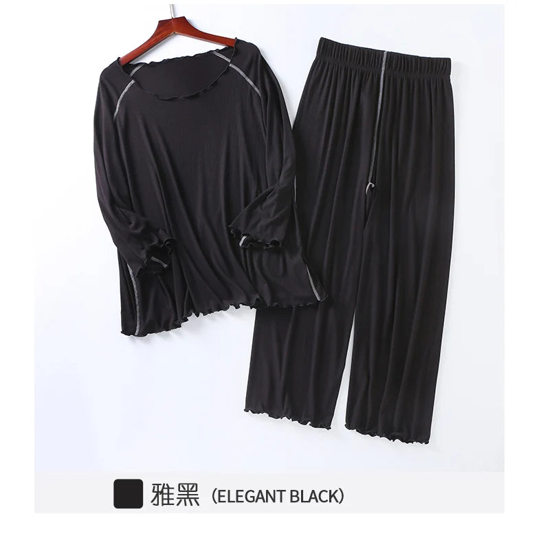 Factory wholesale summer 2025 new silk light Modale pajamas women seven sleeves nine wide-legged pants home clothing set