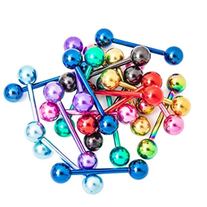 6PCS Stainless Steel Glorious Tongue Ring Bulk 14G Nipple Piercing Bar Lot Glitter Tongue Piercing Set Barbell Piercing Jewelry MixColor 6PCS
