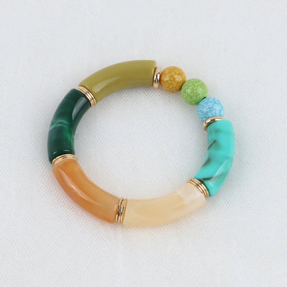 FishSheep Bohemian Transparent Acrylic Foil Bamboo Bracelets for Women Elastic Beads Link Chain Cuff Bracelets & Bangles Jewelry Beads Color H