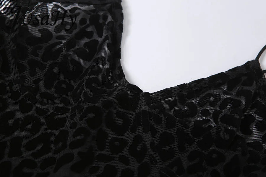 JuSaHy Leopard Print Flocking Jumpsuit for Women Fashion Sleeveless Backless Body-Shaping Casual High Streetwear Female Outfits