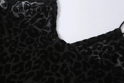 JuSaHy Leopard Print Flocking Jumpsuit for Women Fashion Sleeveless Backless Body-Shaping Casual High Streetwear Female Outfits