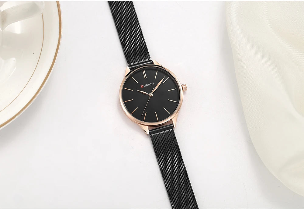 CURREN Original Women's Luxury Watch Matte Dial Japanese Quartz Movement Stainless Steel Mesh Strap with Box