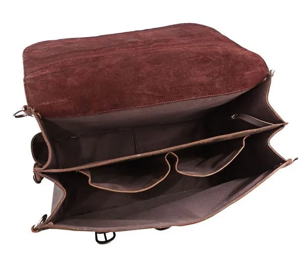 Vintage Crazy Horse Genuine Leather Men Briefcase Business Bag Large Leather Briefcase Male 15.6"Laptop Case Shoulder Bag office