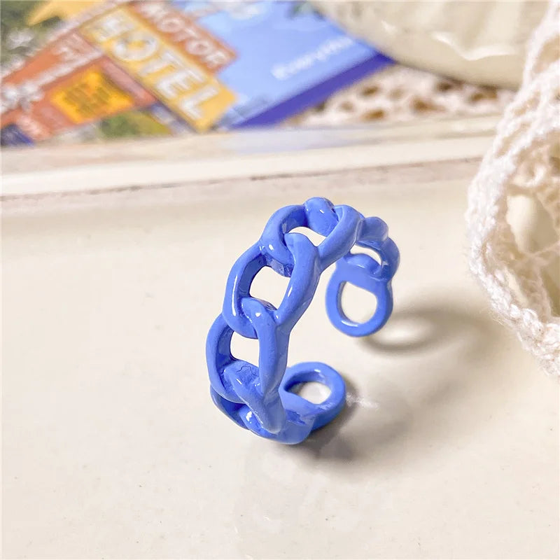 2022 Summer Colorful Ring Set Wholesale Fashion Geometric Chain Candy Color Irregular Opening Rings Women Party Finger Jewelry