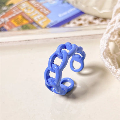 2022 Summer Colorful Ring Set Wholesale Fashion Geometric Chain Candy Color Irregular Opening Rings Women Party Finger Jewelry