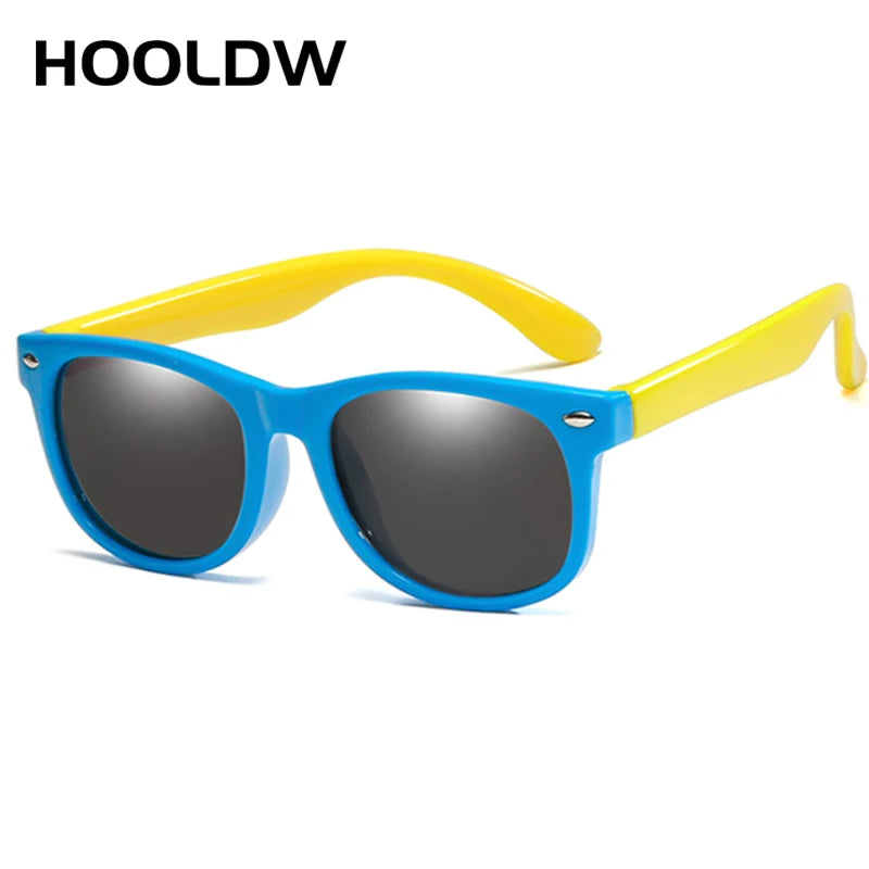 HOOLDW New Kids Sunglasses Children Polarized Sun Glasses Boys Girls Glasses Silicone Flexible Safety Baby Shades UV400 Eyewear blue yellow