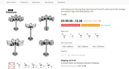 New G23 Titanium Piercing High Quality CZ Nose Ring Earrings 8/10/12mm Body Jewelry 16G ASTM f136 Titanium Nose Septum Piercings