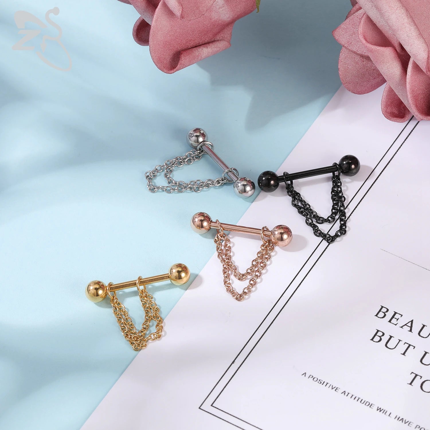 ZS 2 Pcs/lot Heart Crystal Nipple Piercings Men Women Tassel Drop Stainless Steel Nipple Ring Barbell Body Piercing Jewelry 14G Badiee Stylez