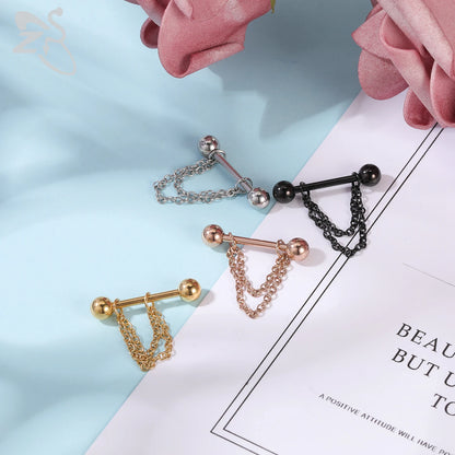 ZS 2 Pcs/lot Heart Crystal Nipple Piercings Men Women Tassel Drop Stainless Steel Nipple Ring Barbell Body Piercing Jewelry 14G Badiee Stylez