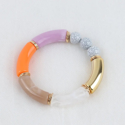 FishSheep Bohemian Transparent Acrylic Foil Bamboo Bracelets for Women Elastic Beads Link Chain Cuff Bracelets & Bangles Jewelry Beads Color I