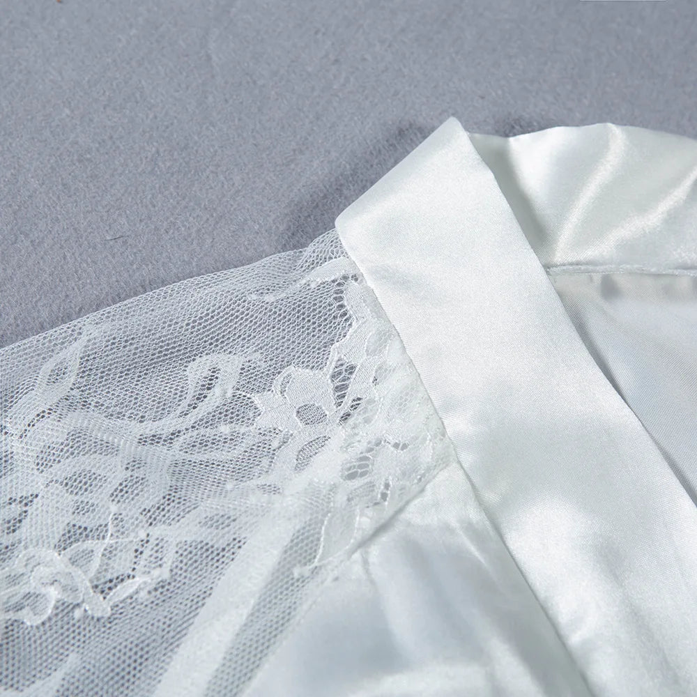 HNMCHIEF Women Pajamas Coat Robe Silky Women Floral Bathrobe Kimono Lace Sleep Robe Long Wedding Bridesmaid Silk Bride Summer