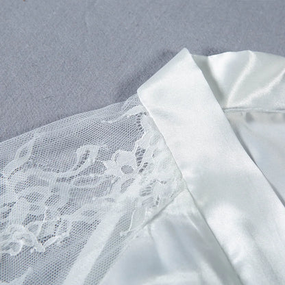 HNMCHIEF Women Pajamas Coat Robe Silky Women Floral Bathrobe Kimono Lace Sleep Robe Long Wedding Bridesmaid Silk Bride Summer