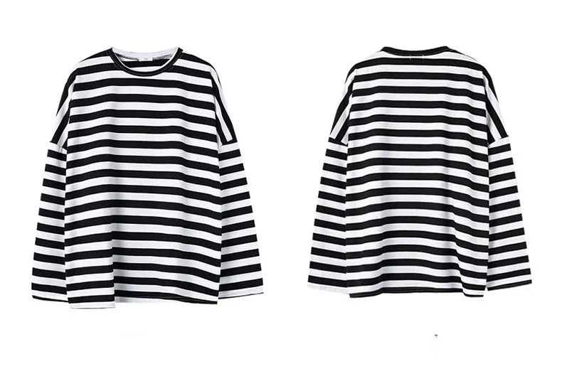 spring Autumn Women harajuku Striped Tshirt Long Sleeve O-Neck T-Shirts ulzzang Korean Casual T Shirt Femme black Tops