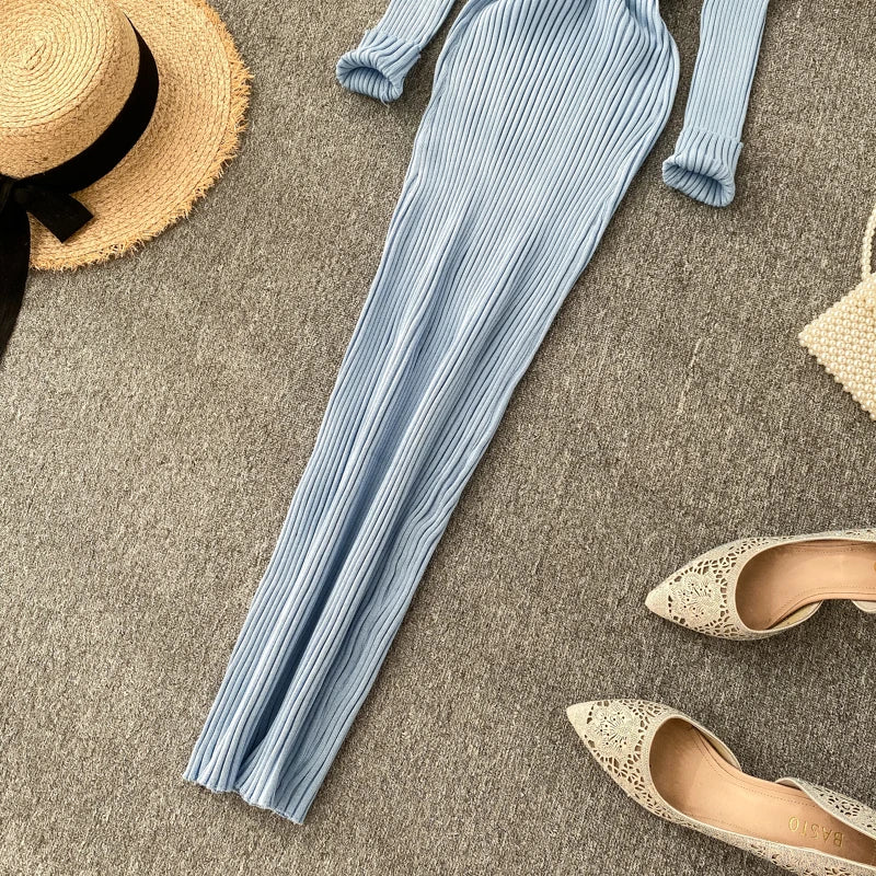 SINGRAIN Women Autumn Knitted Dress V Neck Sexy Slim Elastic Oversized Basic Bodycon Long Dress Winter knit Warm Sweater Dresses