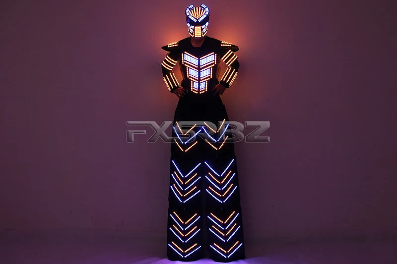 LED Robot Suit Clothes Kryoman Stilts Walker Luminous Costume High Heel Predator LED Robot Costume Laser Helmet Badiee Stylez