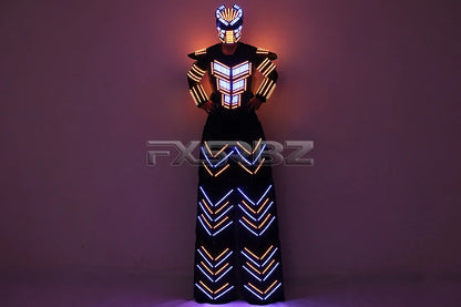 LED Robot Suit Clothes Kryoman Stilts Walker Luminous Costume High Heel Predator LED Robot Costume Laser Helmet Badiee Stylez