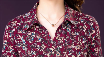 JiuMeiDai-Women's Elegant A-Line Polo Dress, Floral Print Robe, Vintage Designer Party Clothing, Office Lady, Autumn Badiee Stylez