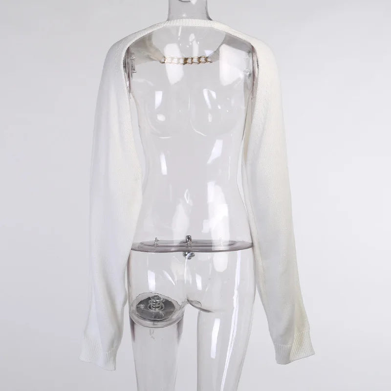 Tossy White Women Sweater Shrugs Cropped Top Full Lantern Sleeve Knitwear Pullover Sexy Summer High Street Outwear 2023 Spring