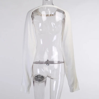 Tossy White Women Sweater Shrugs Cropped Top Full Lantern Sleeve Knitwear Pullover Sexy Summer High Street Outwear 2023 Spring