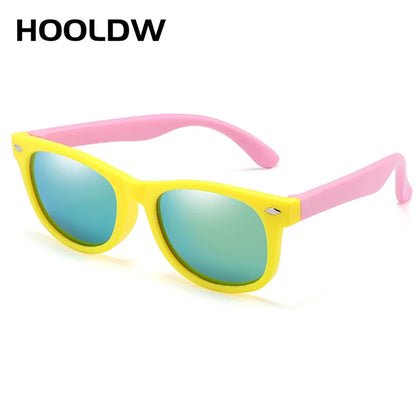 HOOLDW New Kids Sunglasses Children Polarized Sun Glasses Boys Girls Glasses Silicone Flexible Safety Baby Shades UV400 Eyewear yellow pink 2