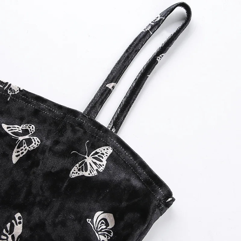 Harajuku Black Dress Women Gothic Spaghetti Strap Backless Off Shoulder Dresses Female Fashion Casual Print Sexy Dress