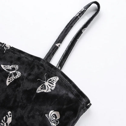 Harajuku Black Dress Women Gothic Spaghetti Strap Backless Off Shoulder Dresses Female Fashion Casual Print Sexy Dress