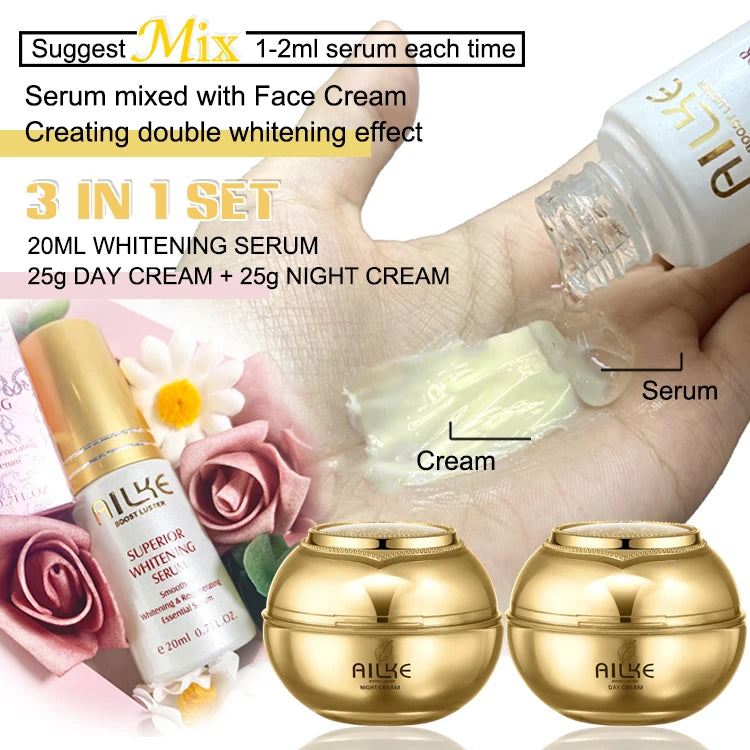 AILKE Whitening Dark Spot Remove Facial Skin Care Cream With Collagen Anti- Freckles Wrinkle Repair Women Premium Face Product cream and serum
