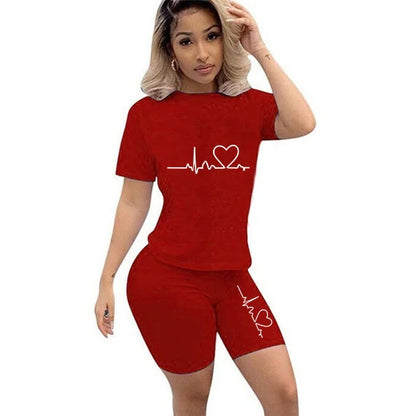 Summer Women Two Piece Set Sportswear T-Shirts and Shorts Ladies Casual O-Neck Pullover Short Sleeve T-Shirt Casual Tracksuit red