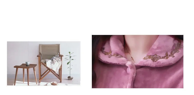 Autumn Winter Thicken Flannel Women Pajamas Set Two-piece suit Warm Loose Long-sleeve Female Casual Home service Single-breasted