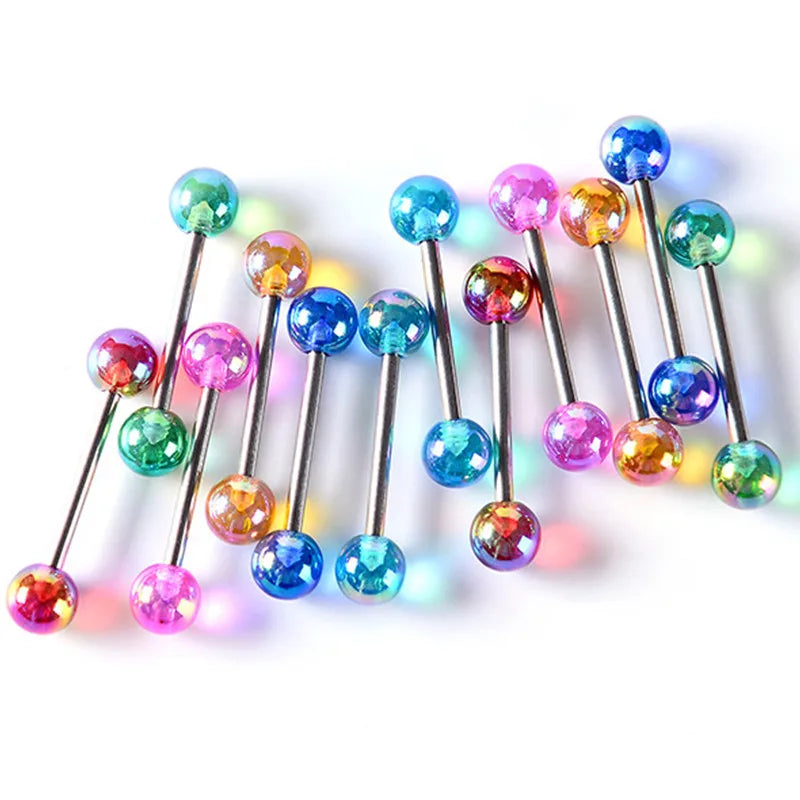 6PCS Stainless Steel Glorious Tongue Ring Bulk 14G Nipple Piercing Bar Lot Glitter Tongue Piercing Set Barbell Piercing Jewelry PL 6PCS
