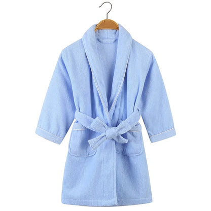 100% Cotton Toweling Terry Robe Kids Cartoon Robe Boy&Girls Hooded Robe Winter Warm Bathrobe Soft Sleeprobe Kids Casual Homewear light blue