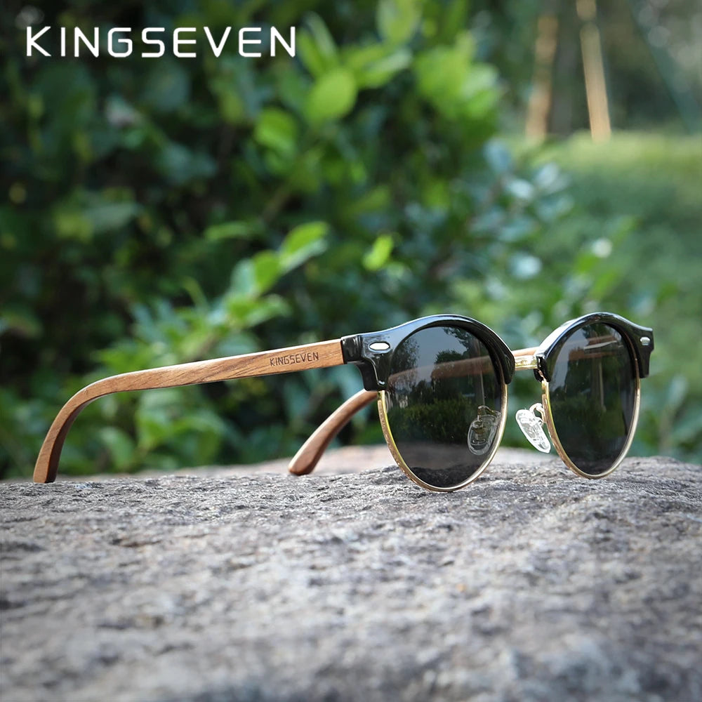 KINGSEVEN Handmade High Quality Black Walnut Wood Sunglasses Men Women Polarized Mirror Sun Glasses Male UV400 Shades Oculos