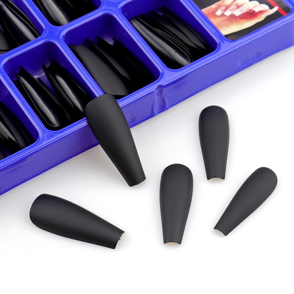 WAKEFULNESS 100Pcs/Set Matte Fake Nail Art Tips Long Ballerina Coffin Nails ABS Full Cover Fasle Nails Tools Manicure
